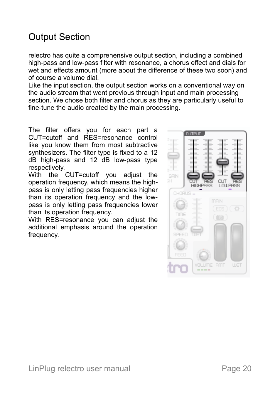 Output section | LinPlug relectro User Manual | Page 20 / 32