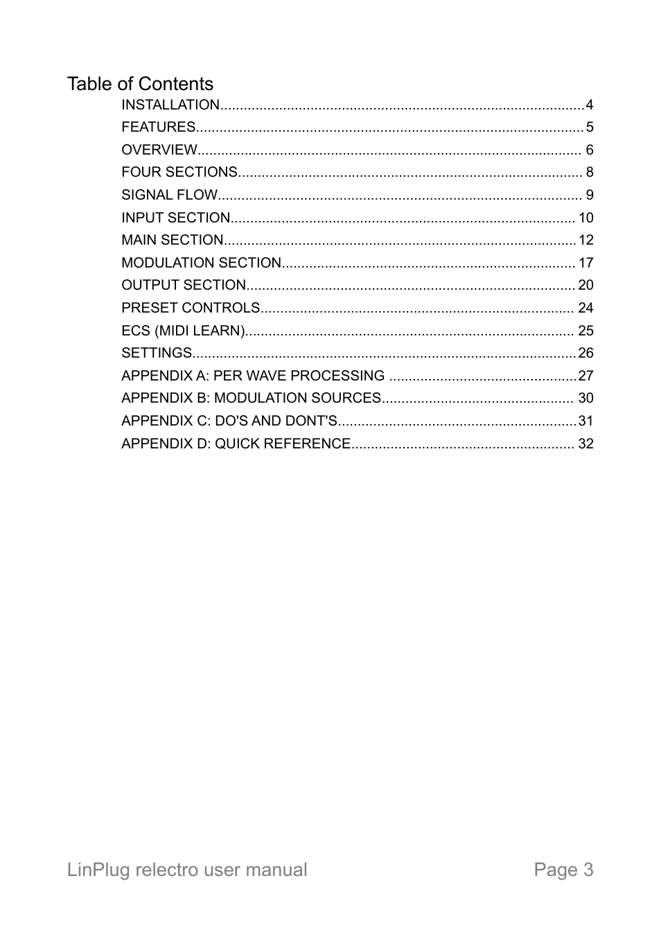 LinPlug relectro User Manual | Page 3 / 32