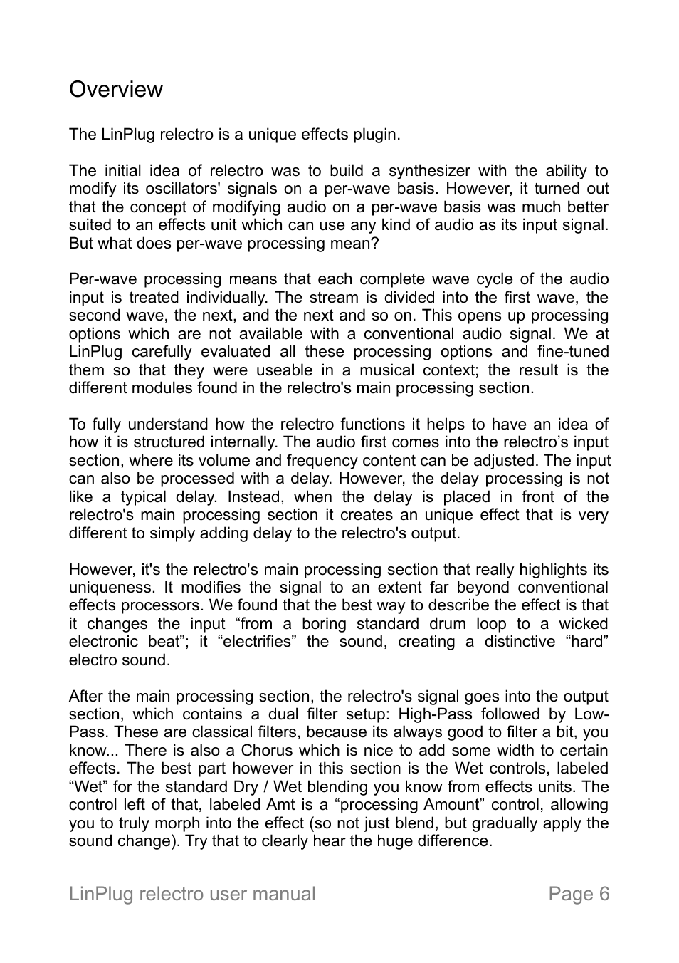 Overview | LinPlug relectro User Manual | Page 6 / 32