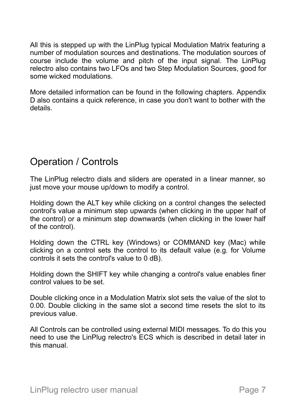 Operation / controls | LinPlug relectro User Manual | Page 7 / 32