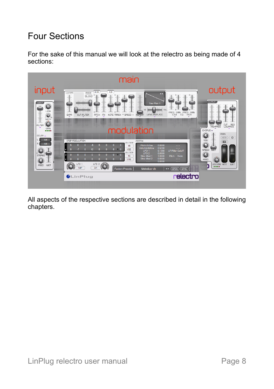 Four sections | LinPlug relectro User Manual | Page 8 / 32