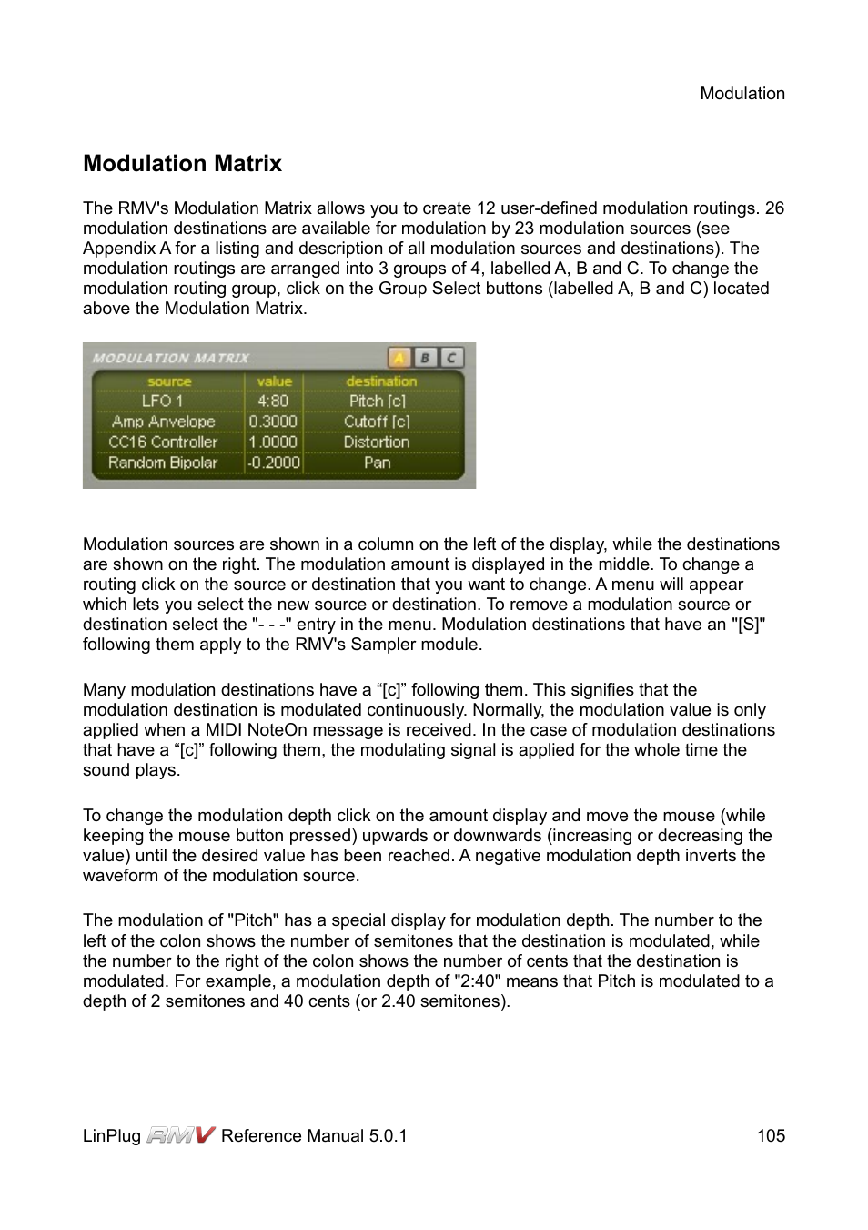 Modulation matrix | LinPlug RMV User Manual | Page 105 / 154