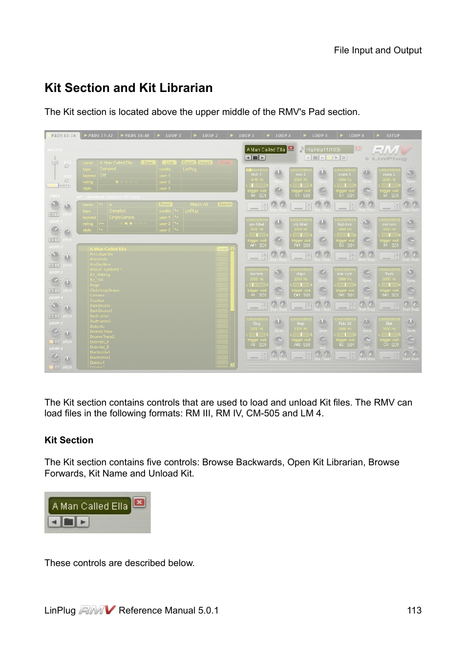 Kit section and kit librarian, Kit section | LinPlug RMV User Manual | Page 113 / 154