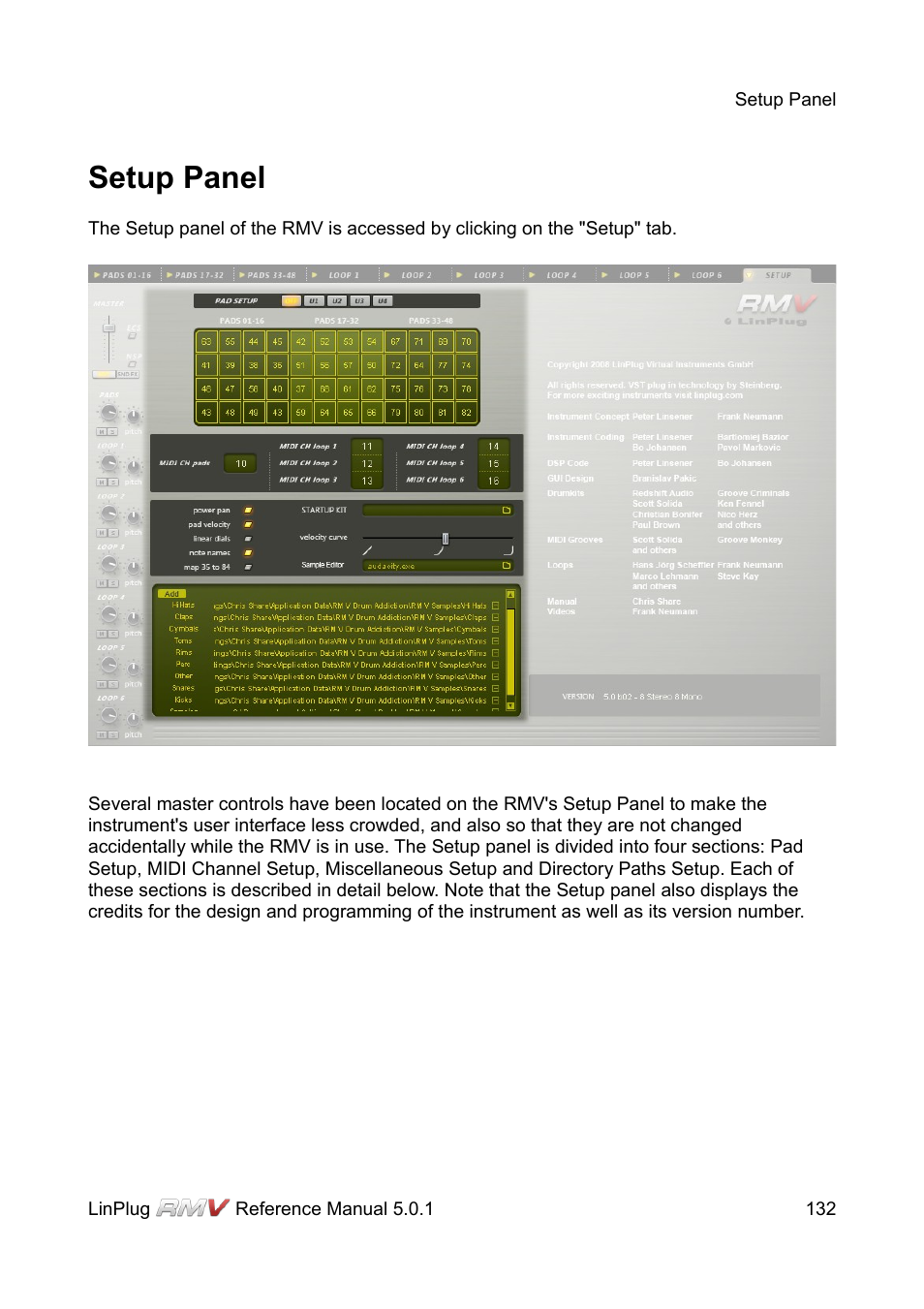 Setup panel | LinPlug RMV User Manual | Page 132 / 154