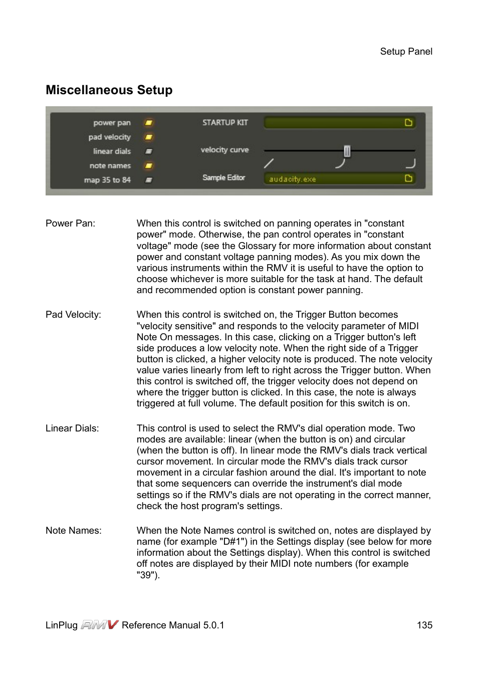 Miscellaneous setup | LinPlug RMV User Manual | Page 135 / 154