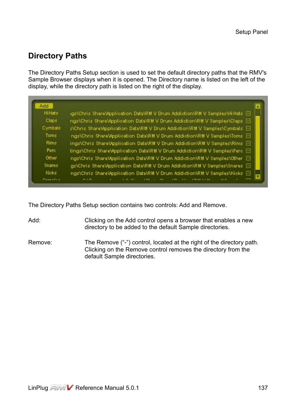 Directory paths | LinPlug RMV User Manual | Page 137 / 154
