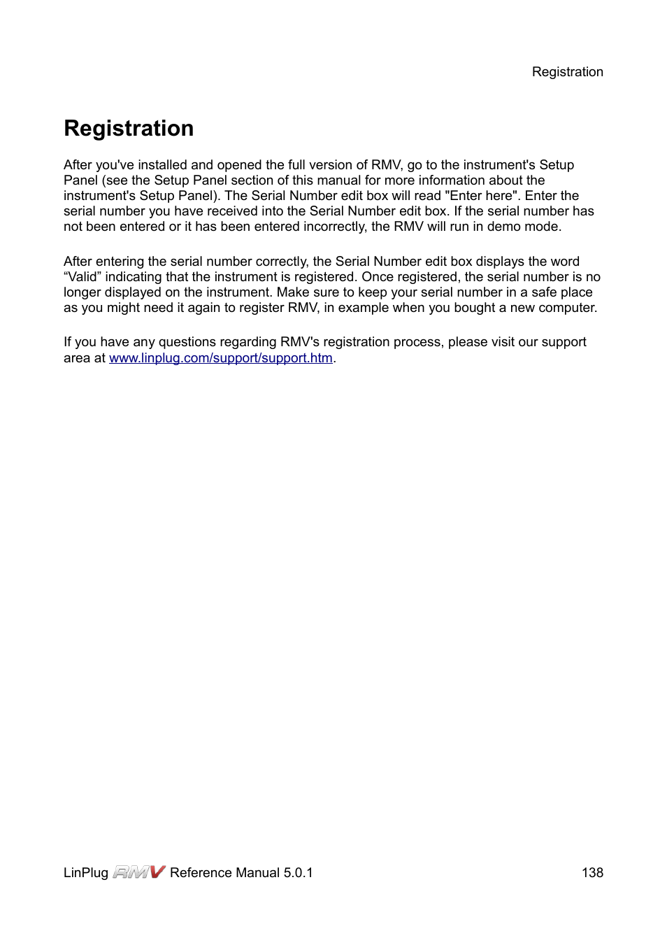 Registration | LinPlug RMV User Manual | Page 138 / 154