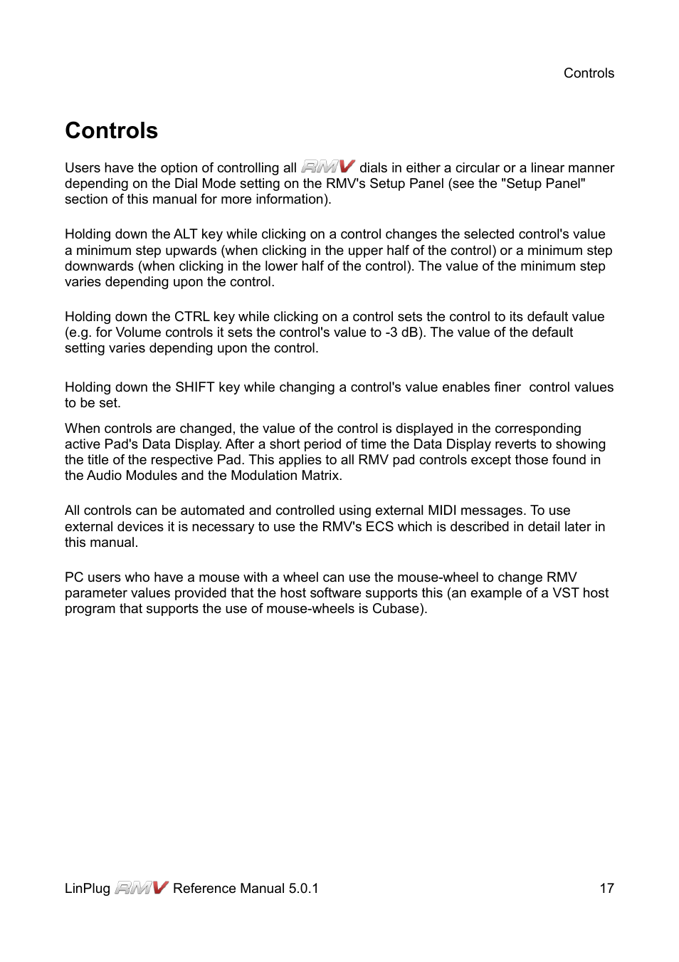 Controls | LinPlug RMV User Manual | Page 17 / 154