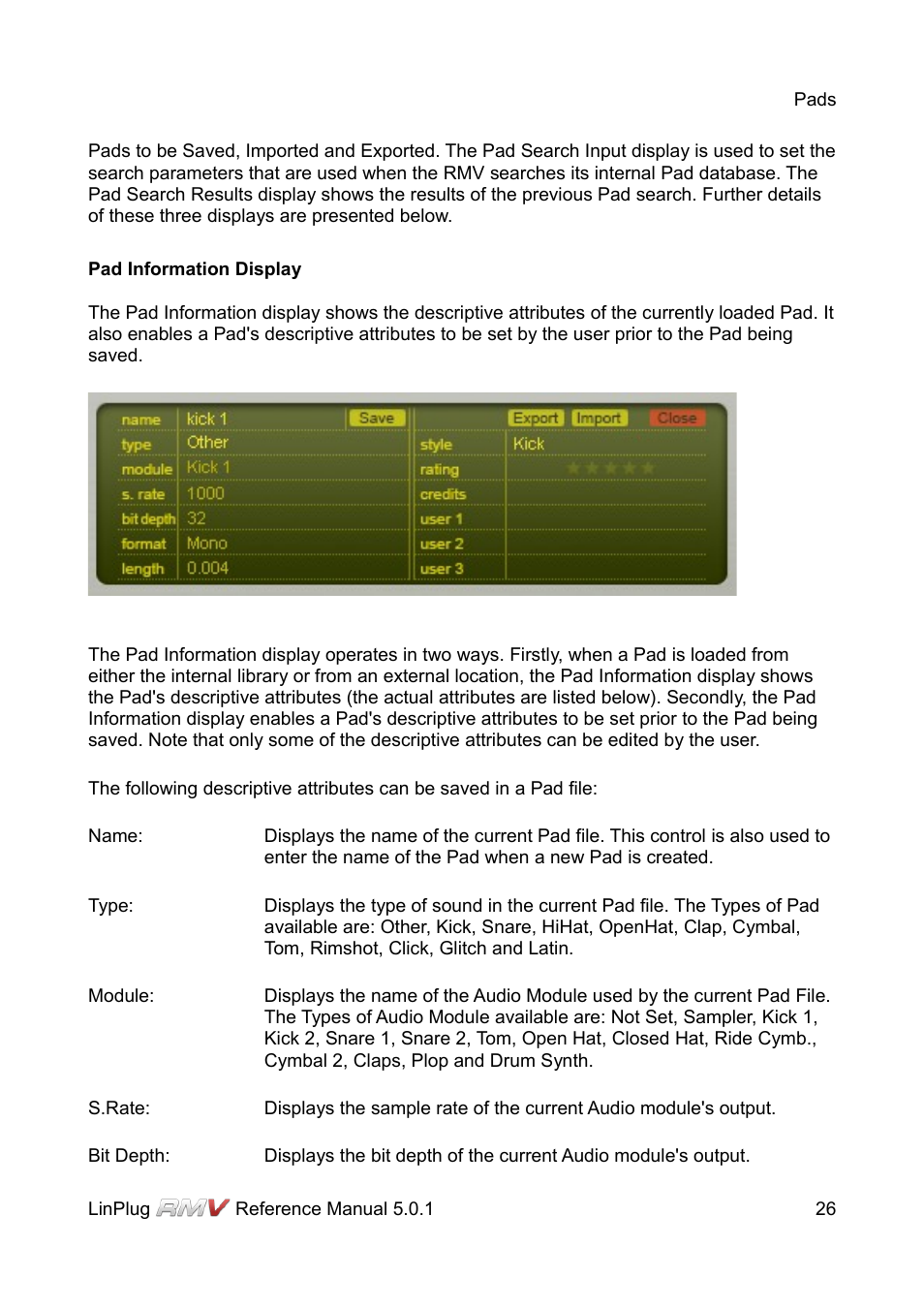 Pad information display | LinPlug RMV User Manual | Page 26 / 154