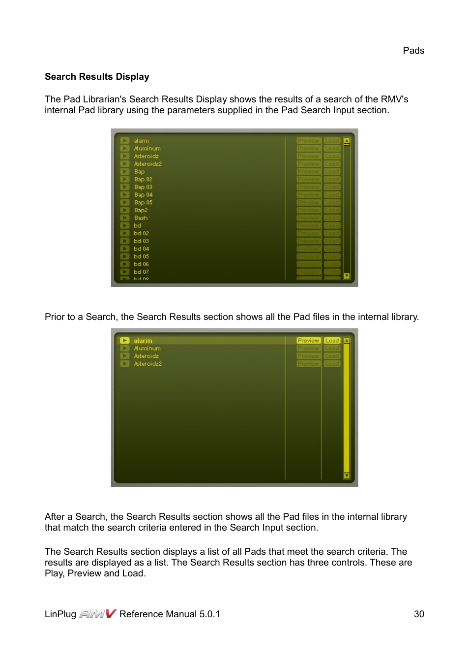 Search results display | LinPlug RMV User Manual | Page 30 / 154