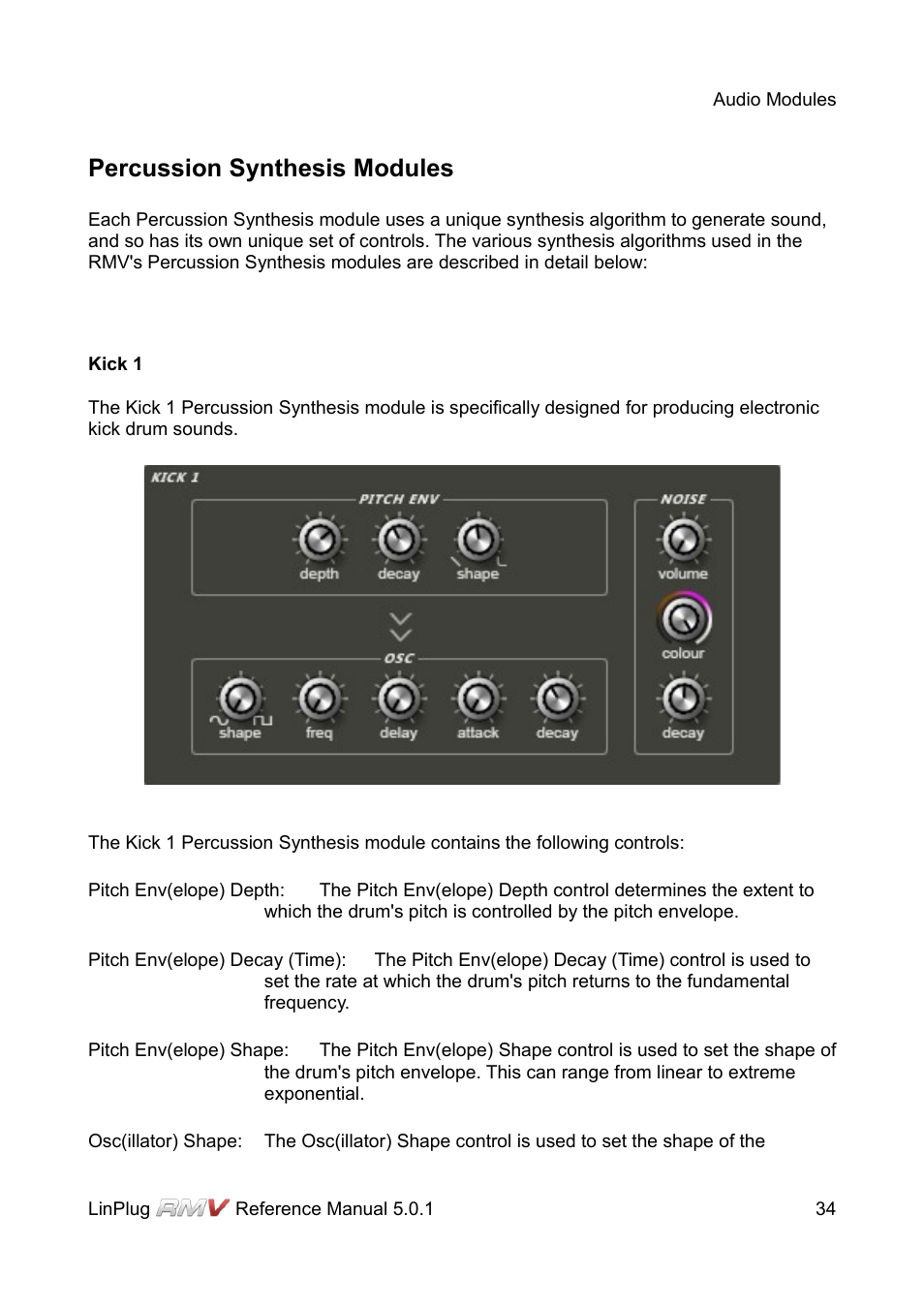 Percussion synthesis modules, Kick 1 | LinPlug RMV User Manual | Page 34 / 154