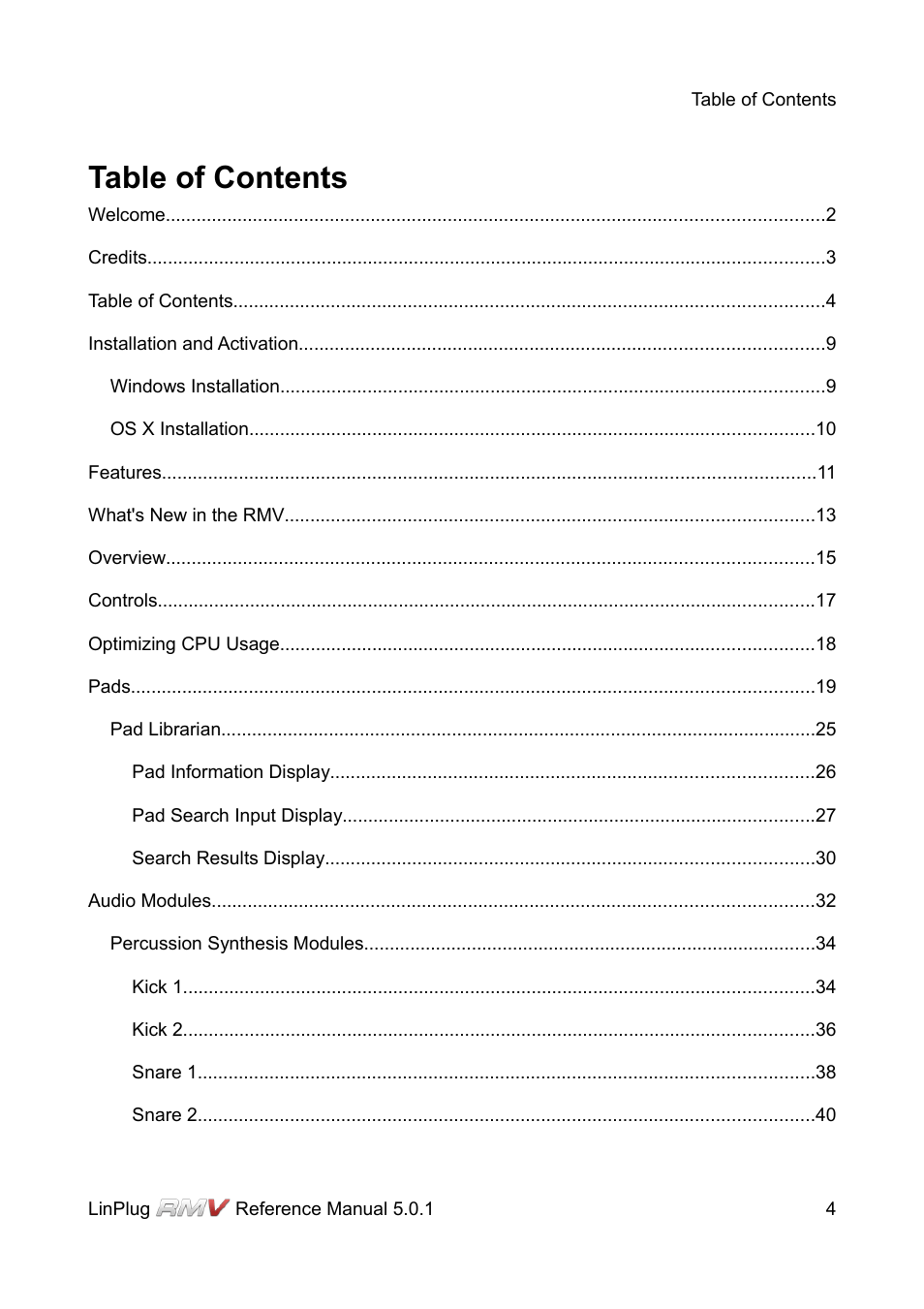 LinPlug RMV User Manual | Page 4 / 154