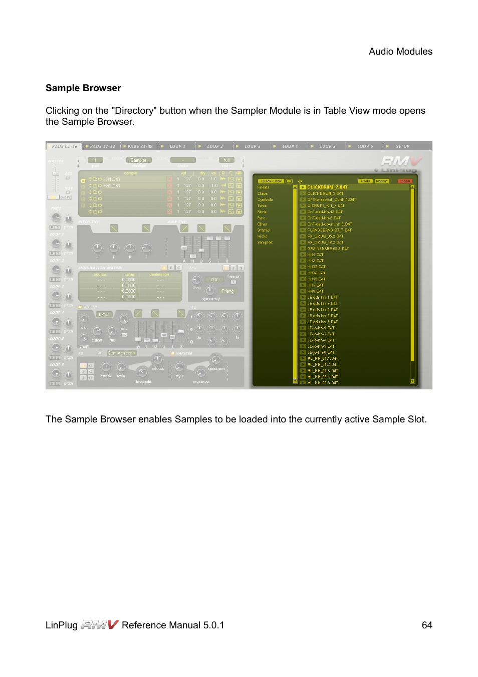 Sample browser | LinPlug RMV User Manual | Page 64 / 154