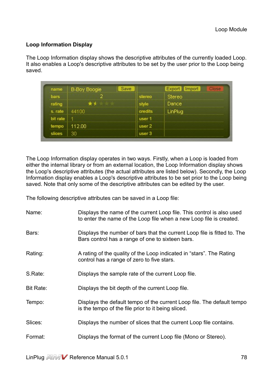 Loop information display | LinPlug RMV User Manual | Page 78 / 154