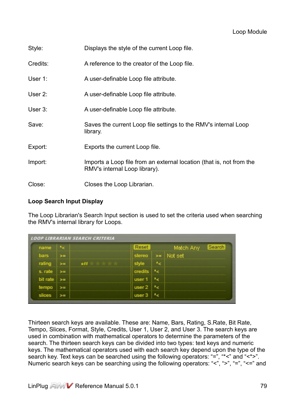 Loop search input display | LinPlug RMV User Manual | Page 79 / 154