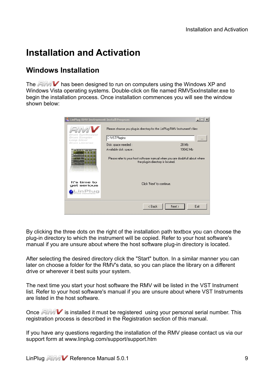 Installation and activation, Windows installation | LinPlug RMV User Manual | Page 9 / 154