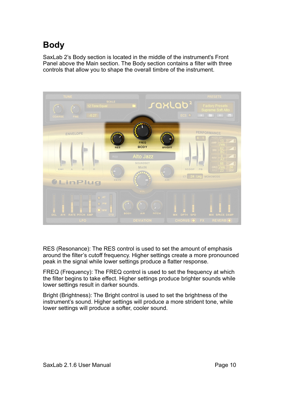 Body | LinPlug SaxLab User Manual | Page 10 / 36