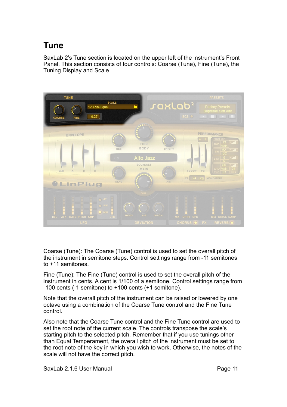 Tune | LinPlug SaxLab User Manual | Page 11 / 36