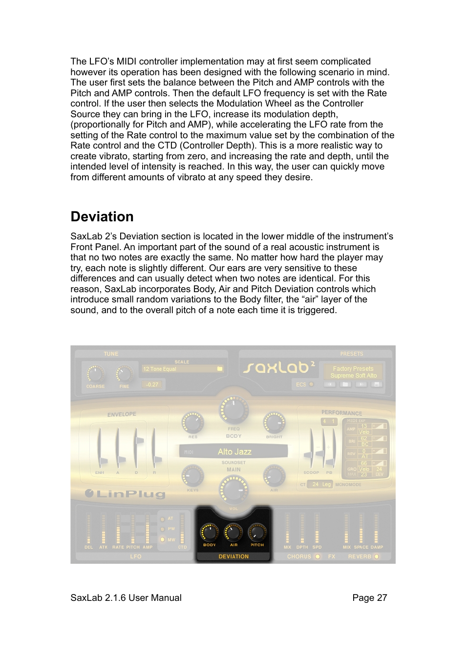 Deviation | LinPlug SaxLab User Manual | Page 27 / 36