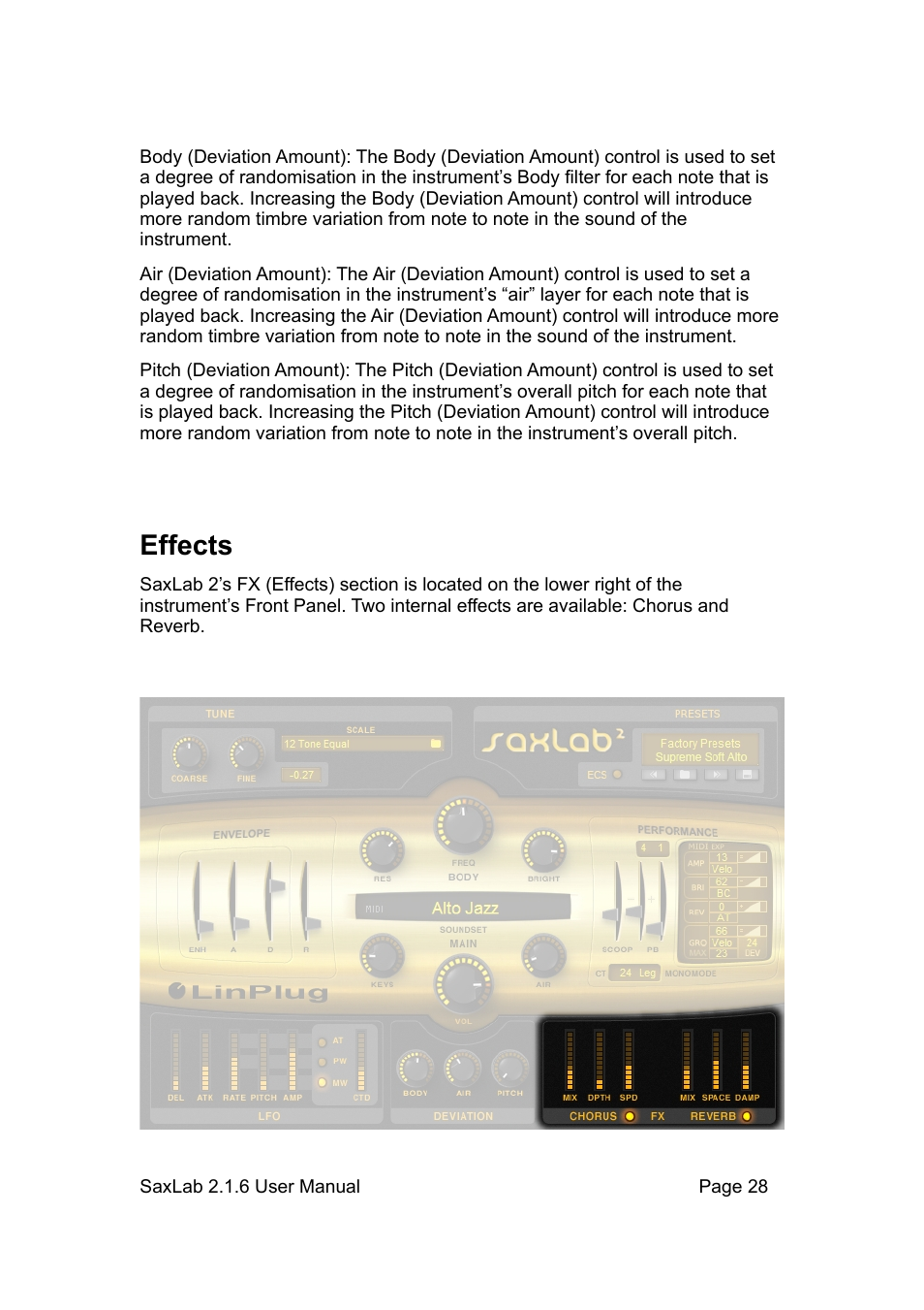 Effects | LinPlug SaxLab User Manual | Page 28 / 36