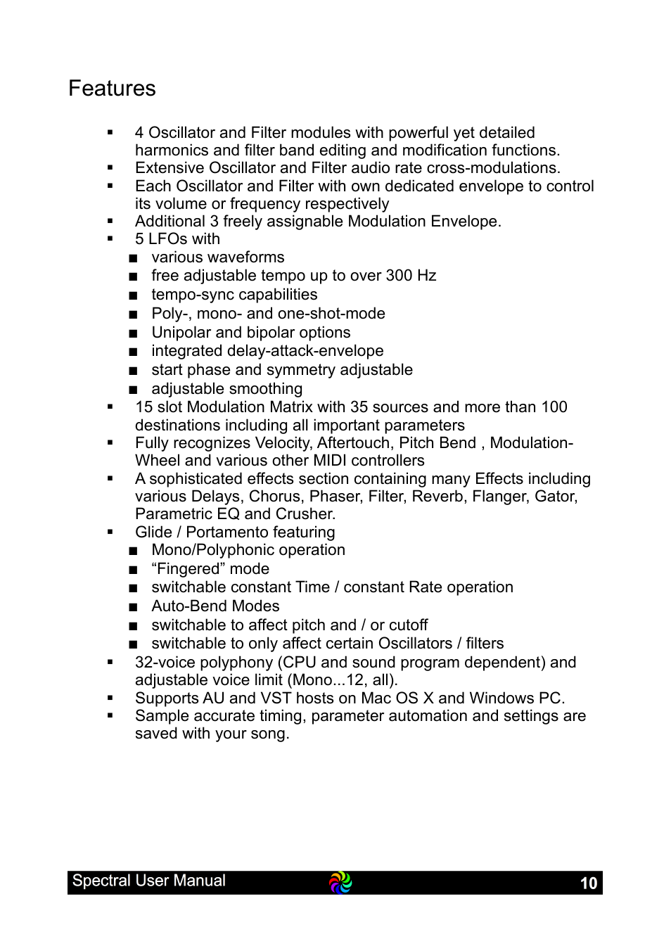 Features | LinPlug Spectral User Manual | Page 10 / 107