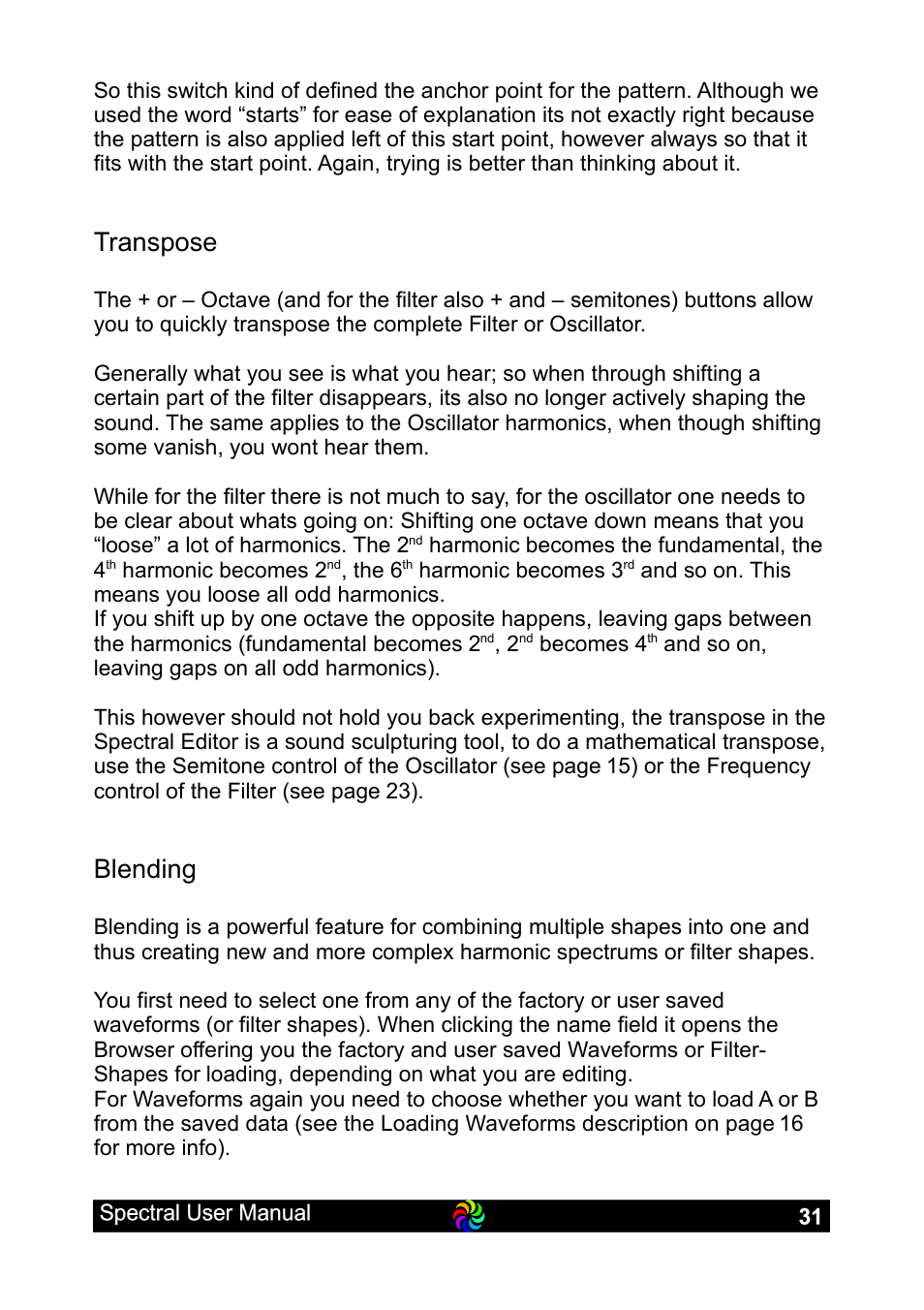 Transpose, Blending | LinPlug Spectral User Manual | Page 31 / 107
