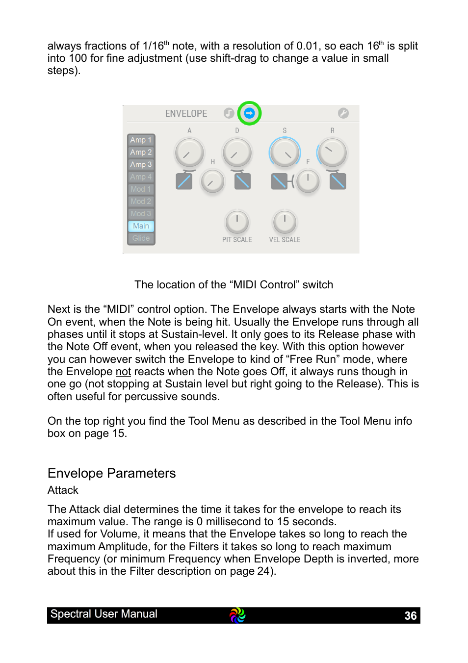 Envelope parameters | LinPlug Spectral User Manual | Page 36 / 107