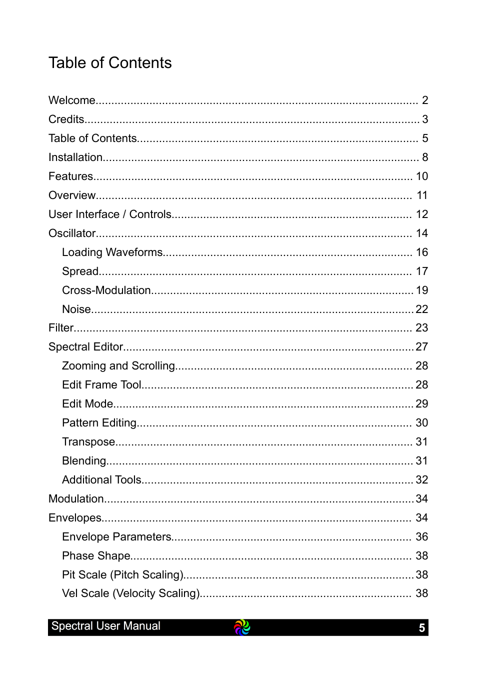 LinPlug Spectral User Manual | Page 5 / 107