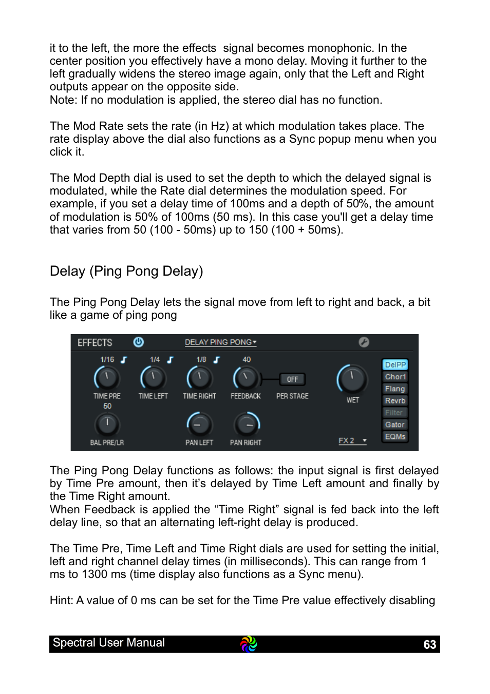 Delay (ping pong delay) | LinPlug Spectral User Manual | Page 63 / 107