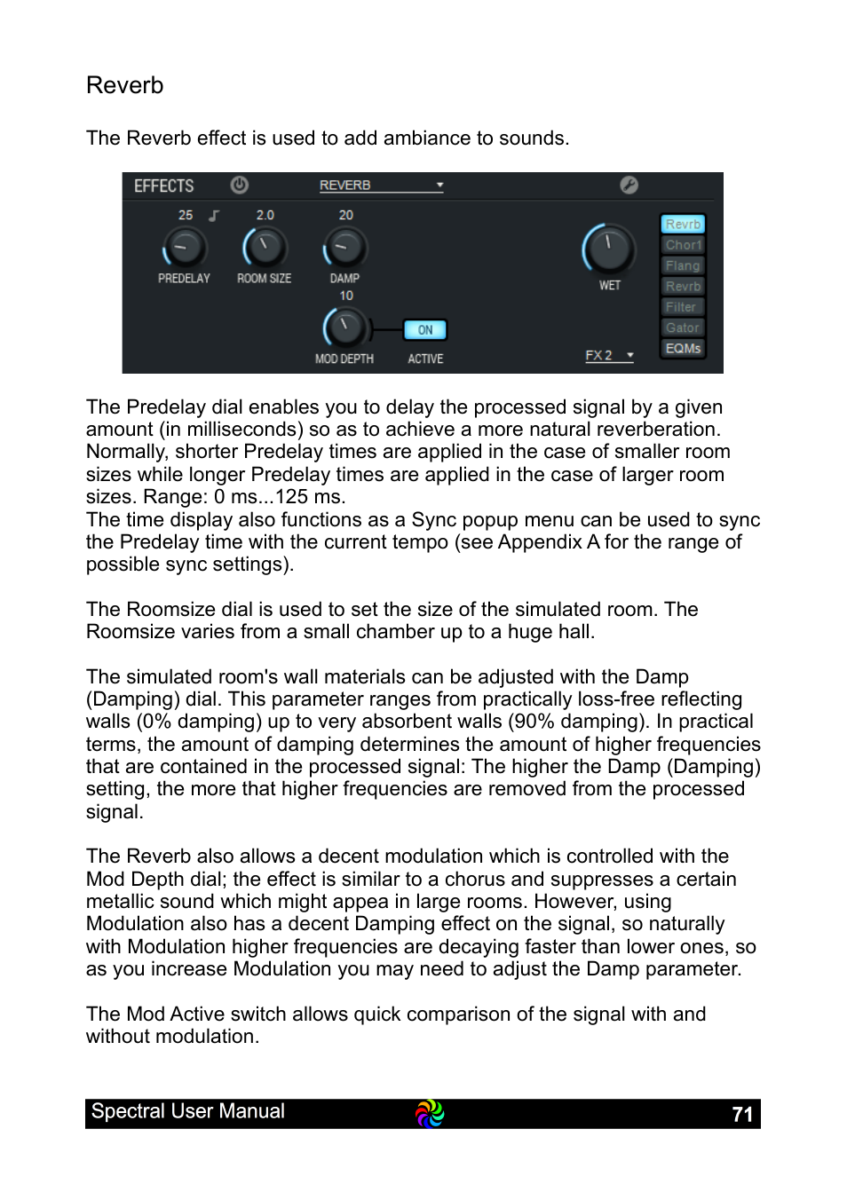 Reverb | LinPlug Spectral User Manual | Page 71 / 107