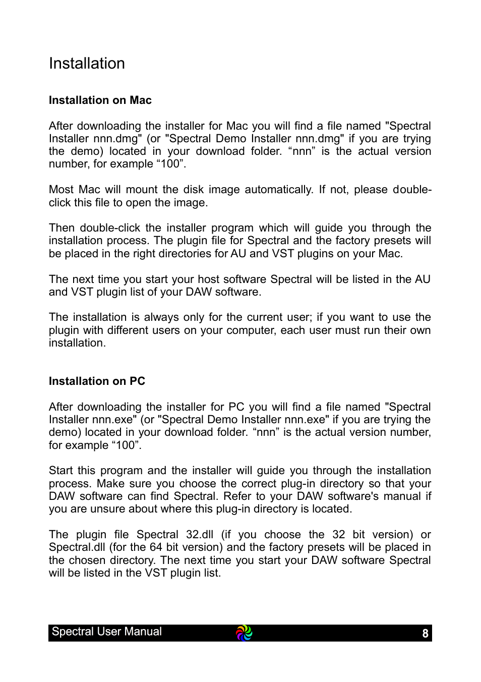 Installation | LinPlug Spectral User Manual | Page 8 / 107