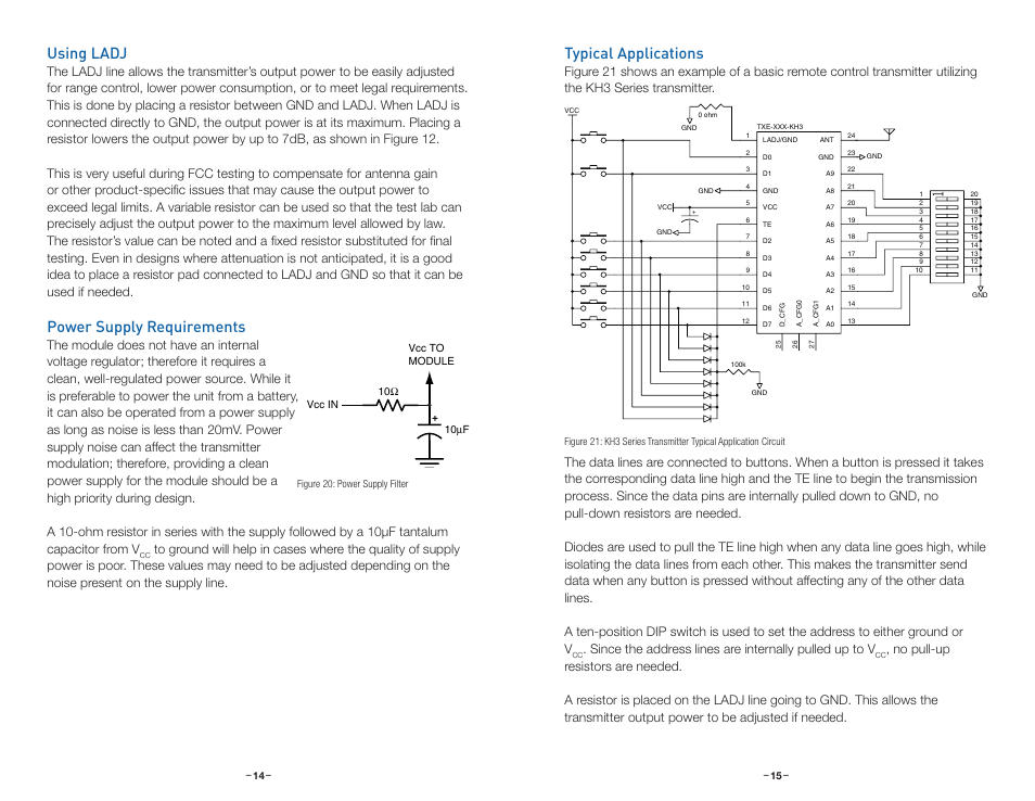 Using ladj, Power supply requirements, Typical applications | Linx Technologies TXM-xxx-KH3 User Manual | Page 10 / 19