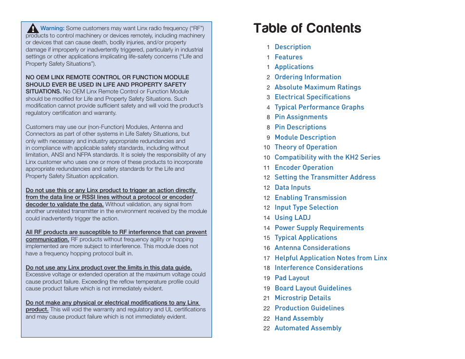 Linx Technologies TXM-xxx-KH3 User Manual | Page 2 / 19