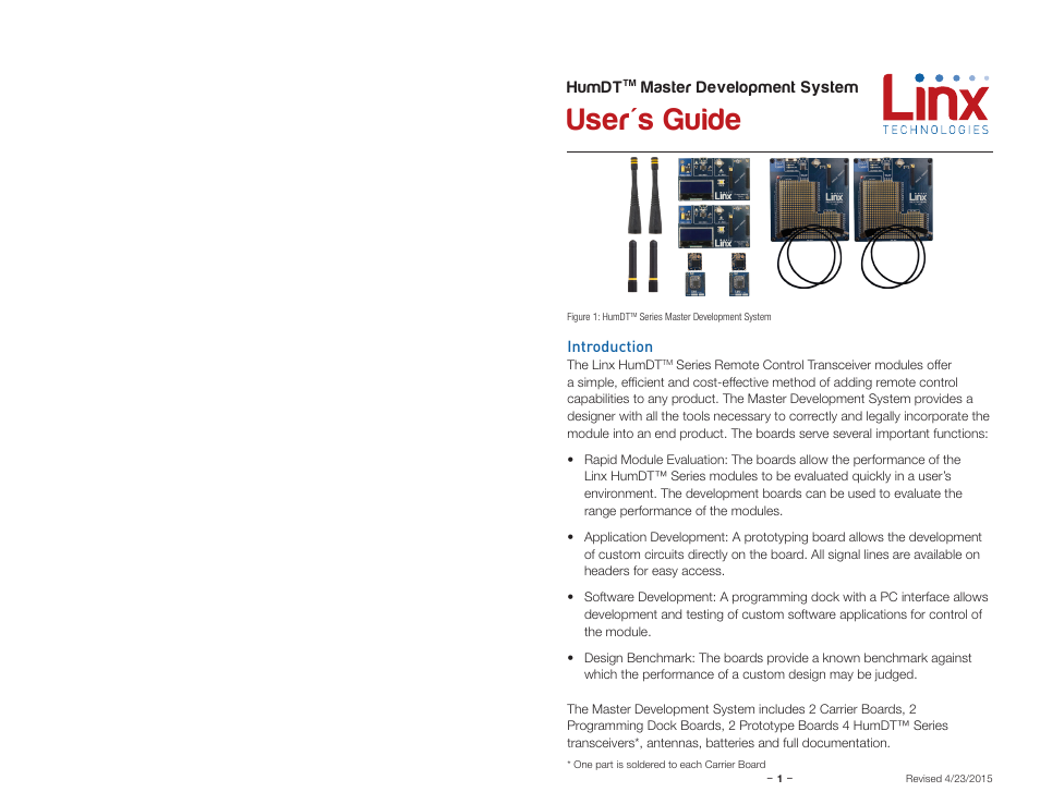 Introduction, User's guide | Linx Technologies MDEV-xxx-DT User Manual | Page 3 / 19