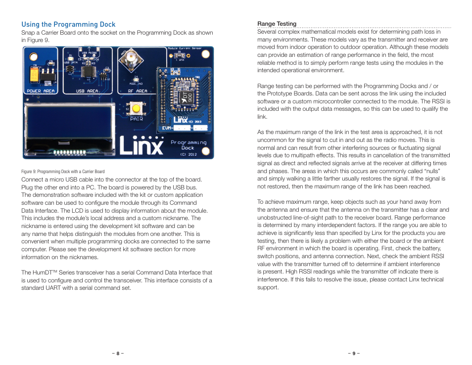 Using the programming dock | Linx Technologies MDEV-xxx-DT User Manual | Page 7 / 19