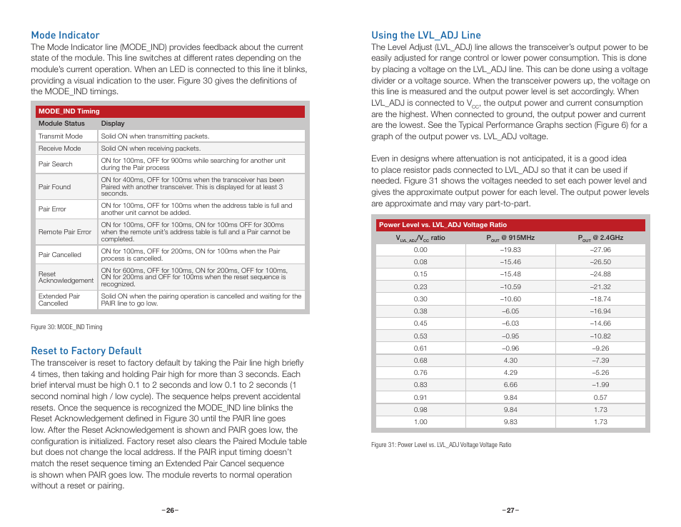 Mode indicator, Reset to factory default, Using the lvl_adj line | Linx Technologies HUM-xxx-RC User Manual | Page 16 / 31