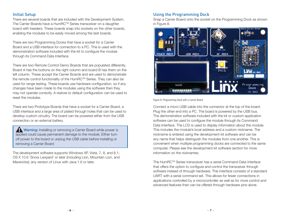 Initial setup, Using the programming dock | Linx Technologies MDEV-xxx-RC User Manual | Page 6 / 25
