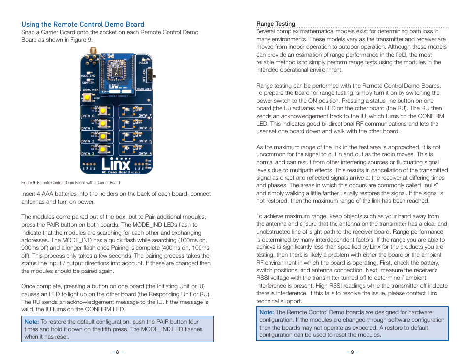 Using the remote control demo board | Linx Technologies MDEV-xxx-RC User Manual | Page 7 / 25