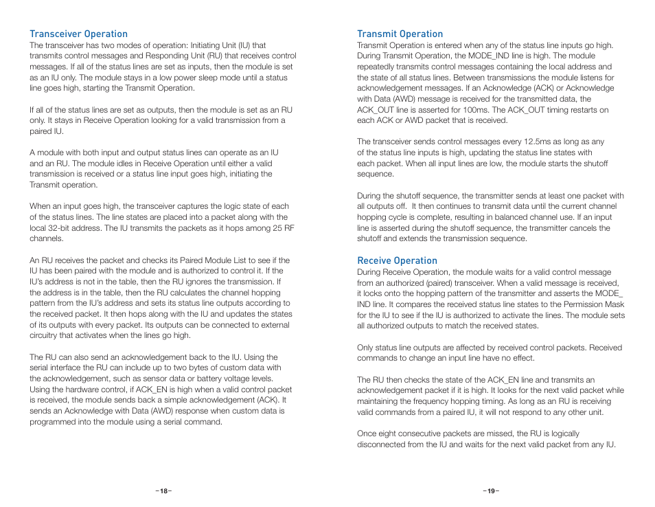 Transceiver operation, Transmit operation, Receive operation | Linx Technologies TRM-xxx-TT User Manual | Page 12 / 29