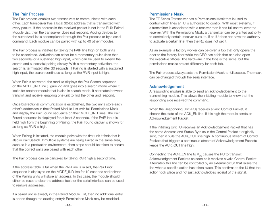 The pair process, Permissions mask, Acknowledgement | Linx Technologies TRM-xxx-TT User Manual | Page 13 / 29