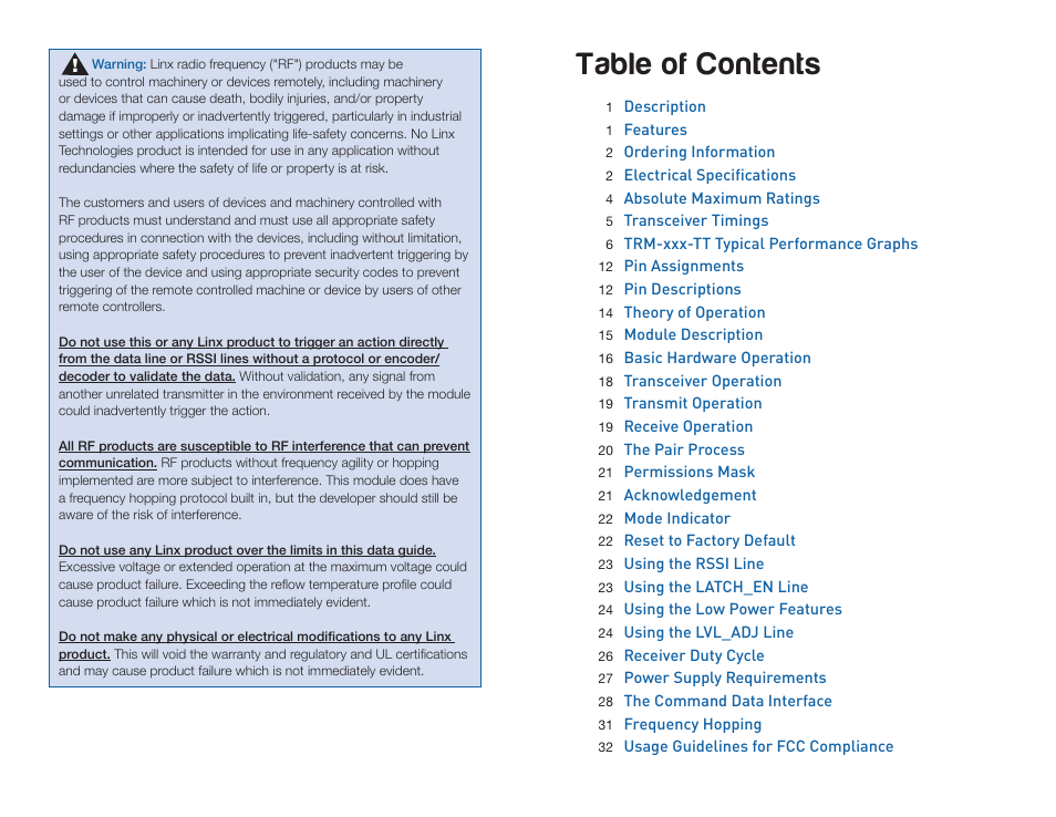 Linx Technologies TRM-xxx-TT User Manual | Page 2 / 29