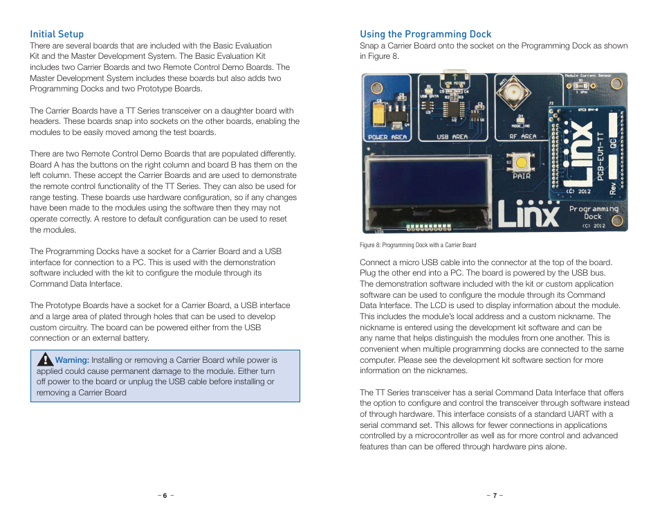Initial setup, Using the programming dock | Linx Technologies MDEV-xxx-TT User Manual | Page 6 / 23