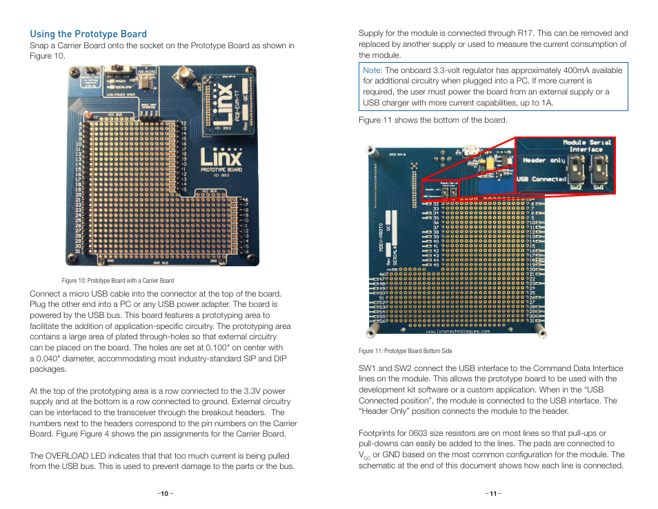 Using the prototype board | Linx Technologies MDEV-xxx-TT User Manual | Page 8 / 23