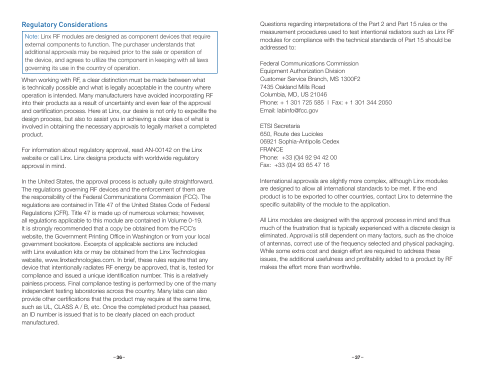 Regulatory considerations | Linx Technologies TRM-xxx-NT User Manual | Page 21 / 23