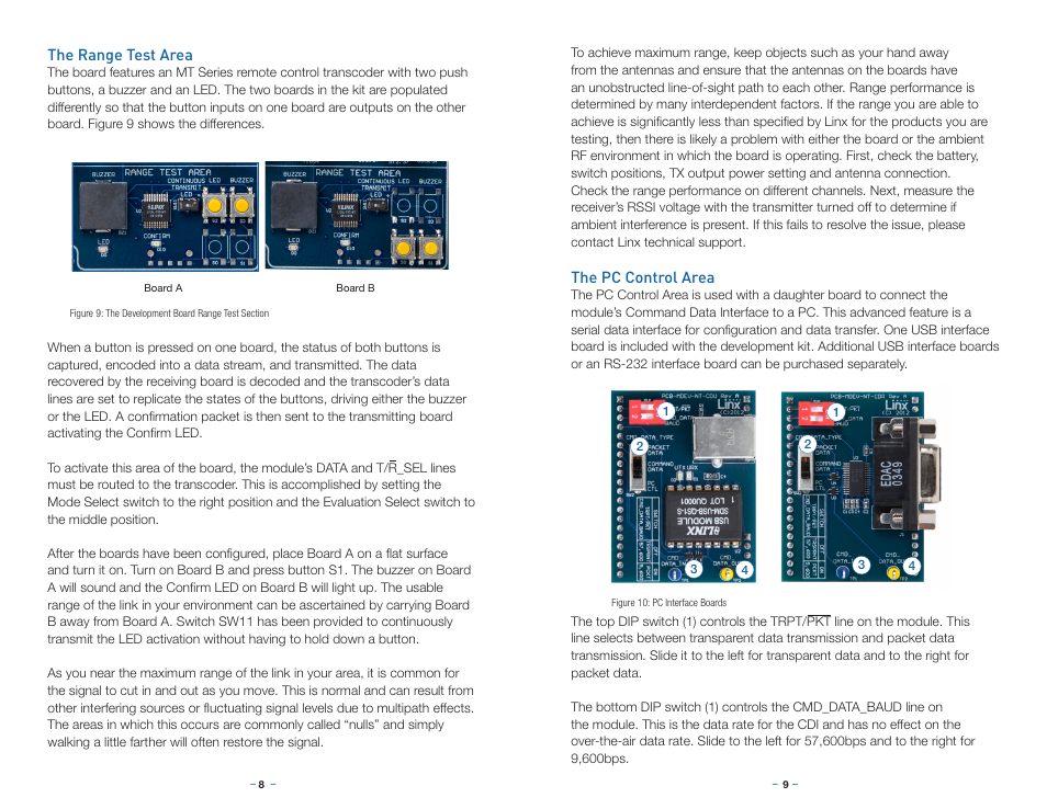 The range test area, The pc control area | Linx Technologies MDEV-xxx-NT User Manual | Page 7 / 13