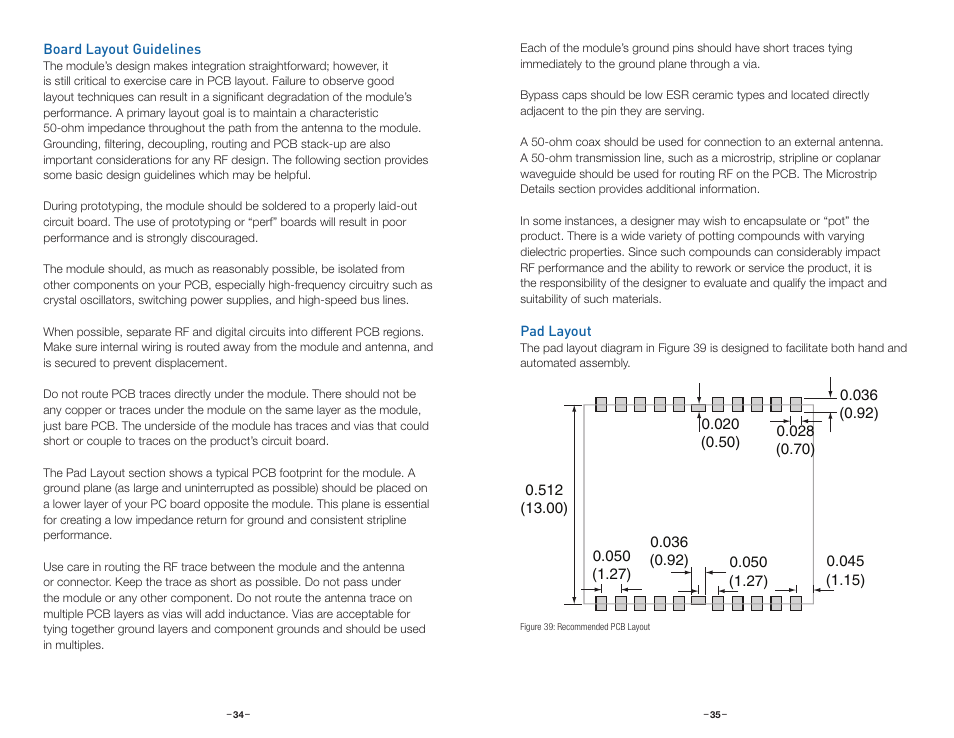 Board layout guidelines, Pad layout | Linx Technologies RXM-GPS-FM User Manual | Page 20 / 27