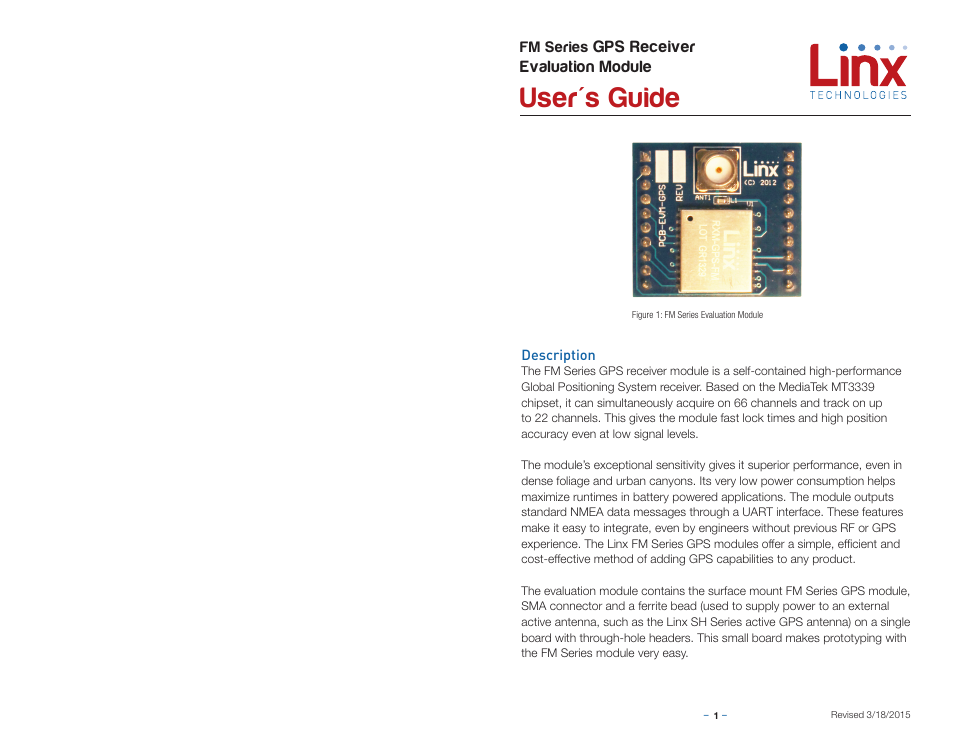 Description, User's guide | Linx Technologies EVM-GPS-FM User Manual | Page 3 / 5