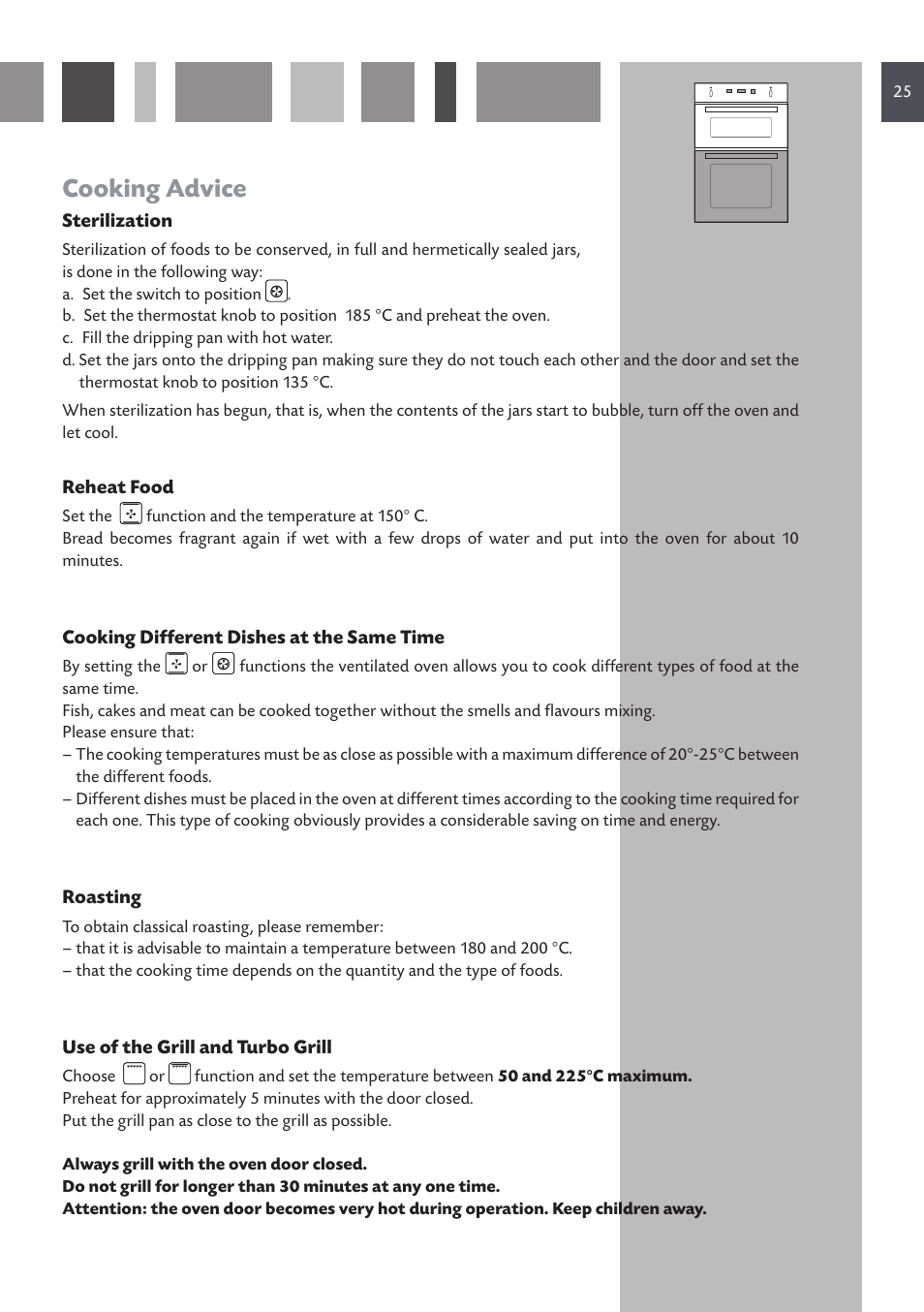 Cooking advice | CDA DV 990 User Manual | Page 25 / 52