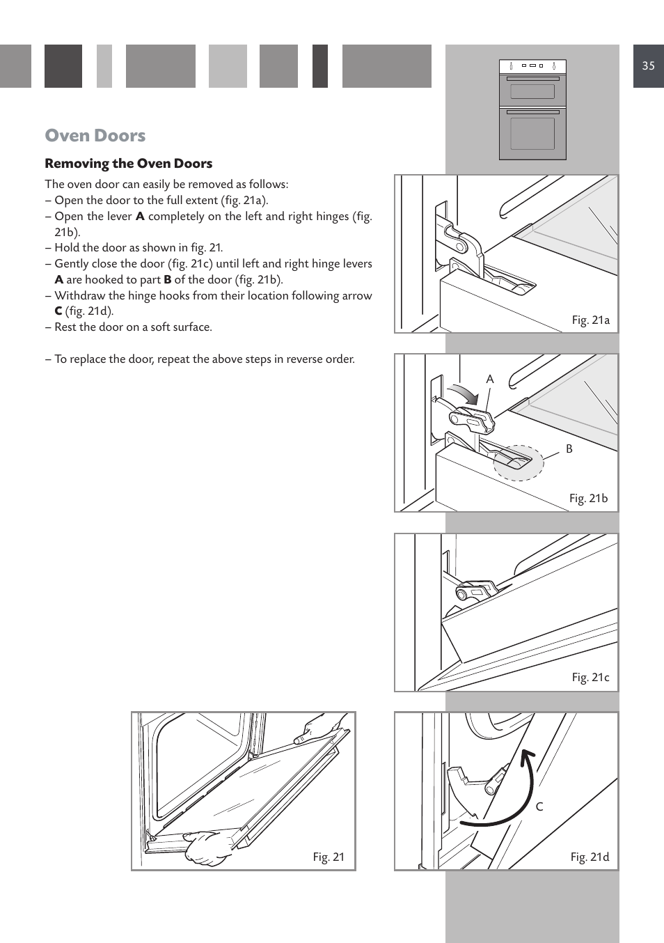 Oven doors | CDA DV 990 User Manual | Page 35 / 52