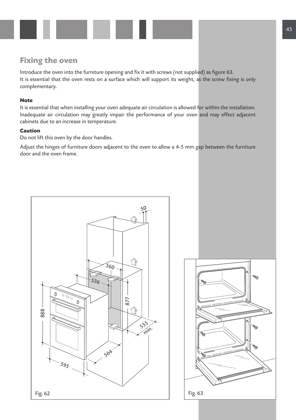 Fixing the oven | CDA DV 990 User Manual | Page 45 / 52